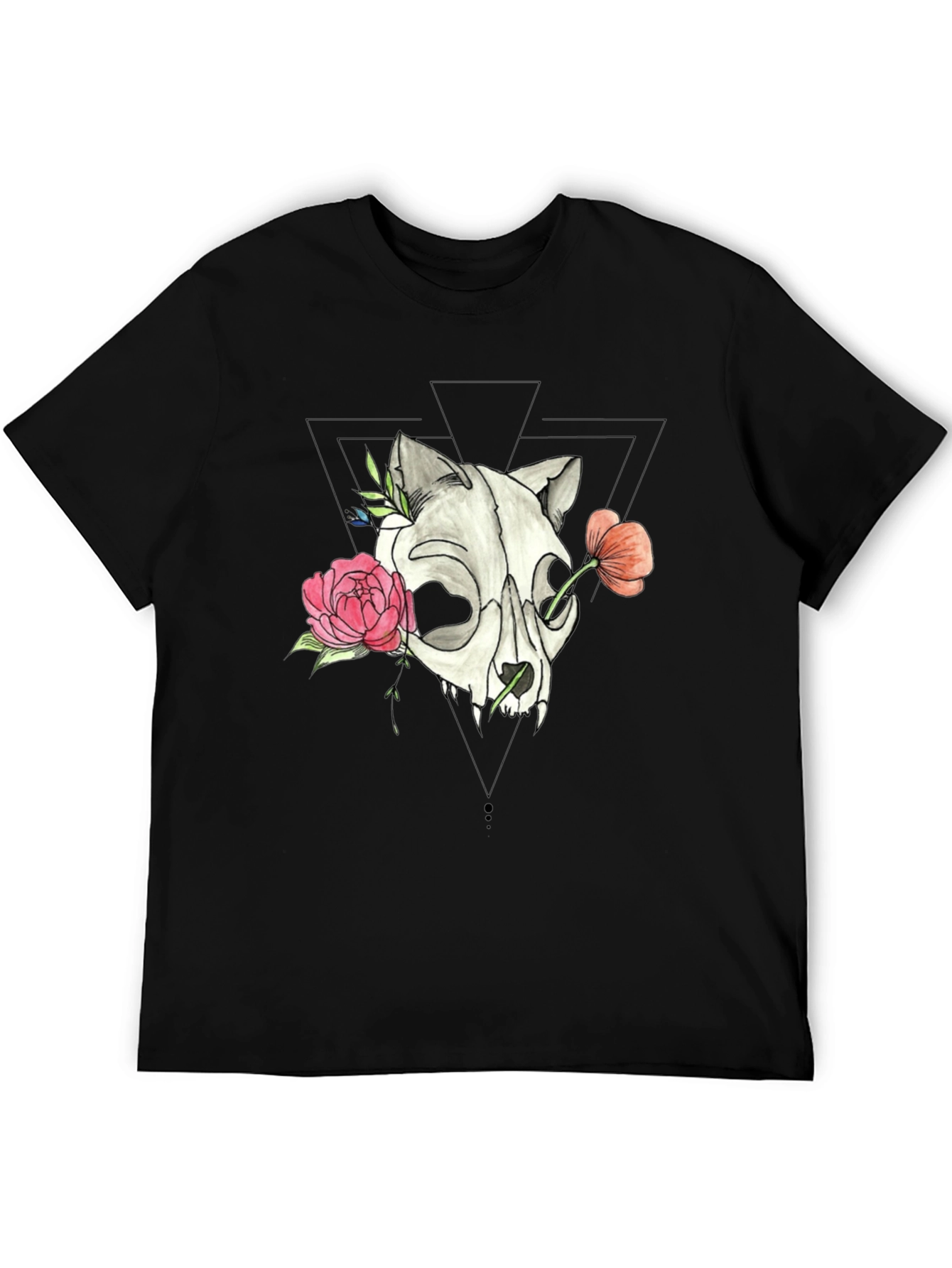 Skull & Floral Print Black T-Shirt