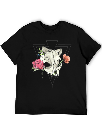Skull & Floral Print Black T-Shirt