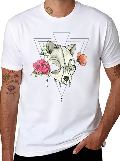 Skull & Floral Print Black T-Shirt