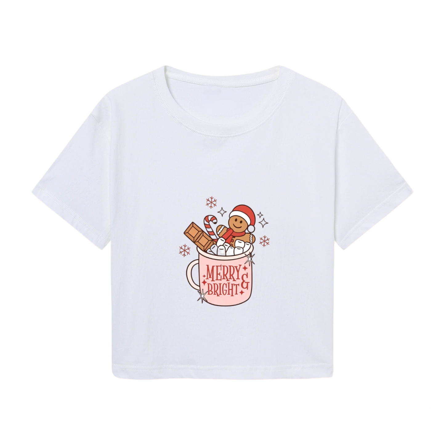 Merry & Bright Gingerbread Man Hot Cocoa Mug Crop Tee