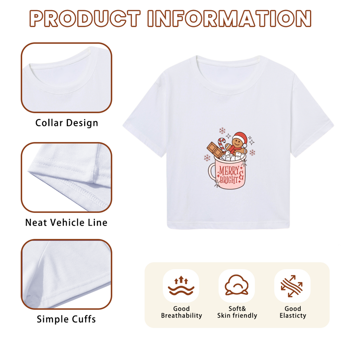 Merry & Bright Gingerbread Man Hot Cocoa Mug Crop Tee