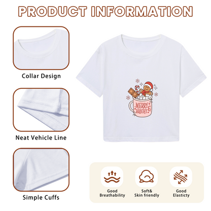 Merry & Bright Gingerbread Man Hot Cocoa Mug Crop Tee