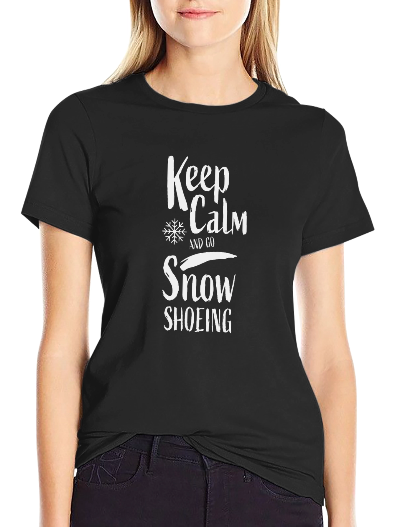 Keep Calm Snow Shoeing Black T-Shirt