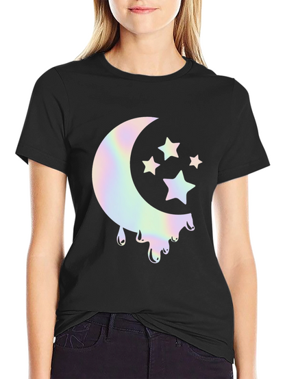 Moon and Stars Graphic Tee - Unique Holographic Design