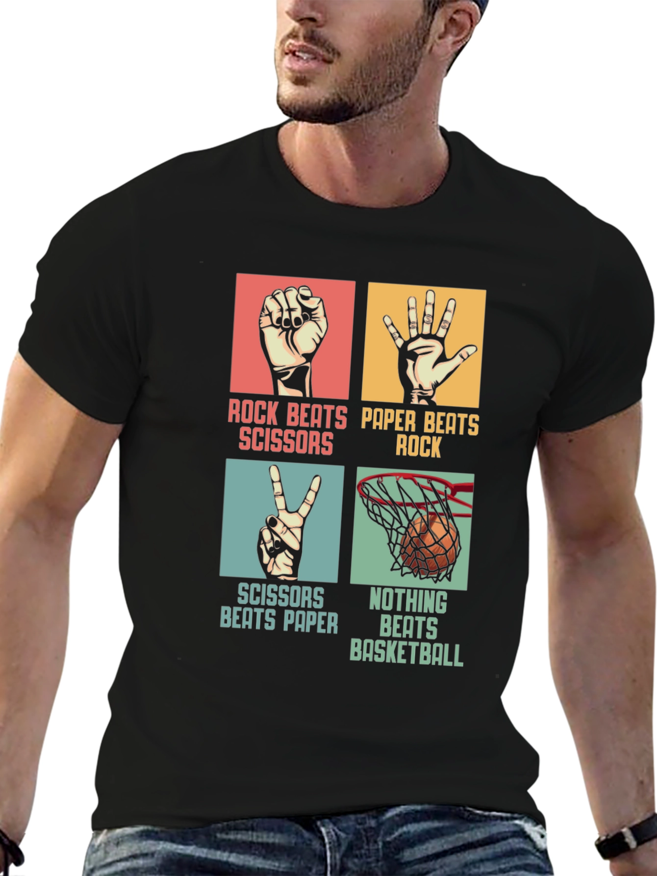 Rock Paper Scissors Basketball Black T-Shirt
