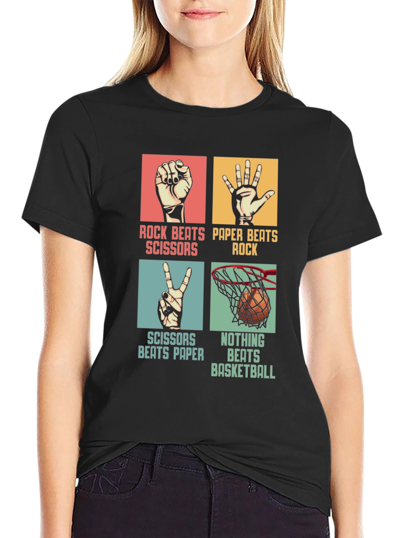 Rock Paper Scissors Basketball Black T-Shirt