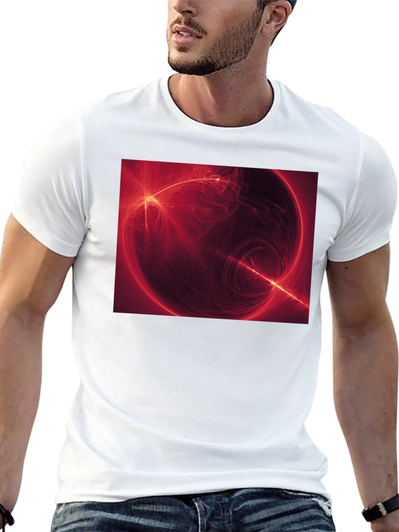 Abstract Red Energy Sphere Graphic T-Shirt