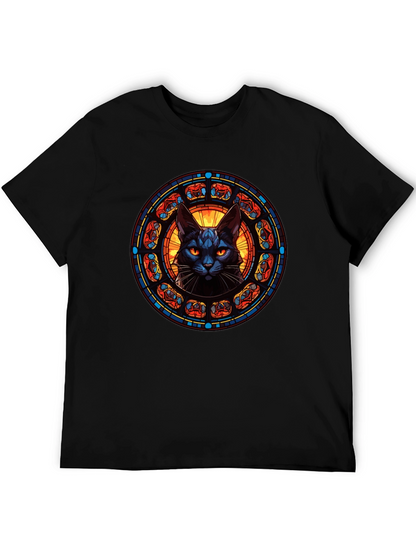 Stained Glass Cat T-Shirt - Gothic Feline Design