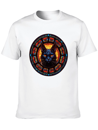 Stained Glass Cat T-Shirt - Gothic Feline Design