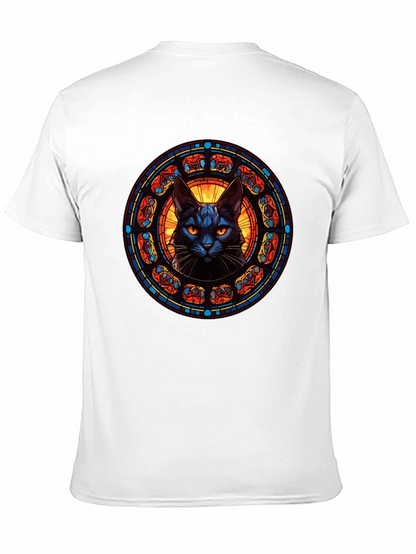 Stained Glass Cat T-Shirt - Gothic Feline Design