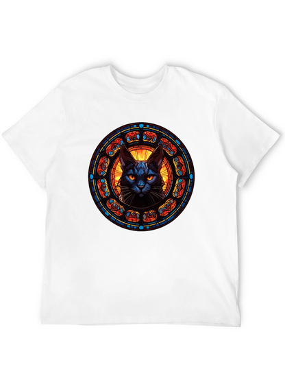 Stained Glass Cat T-Shirt - Gothic Feline Design