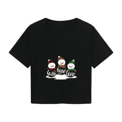 Plaid Snowman Faith Hope Love Winter Holiday Crop Top