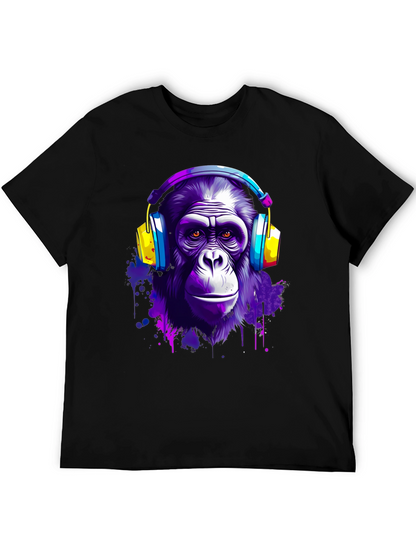 Cool Ape with Headphones Black T-Shirt