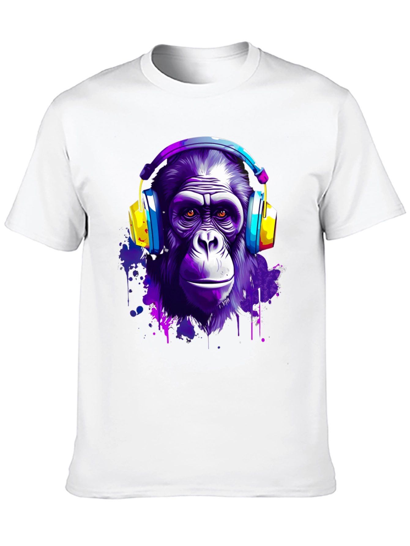 Cool Ape with Headphones Black T-Shirt