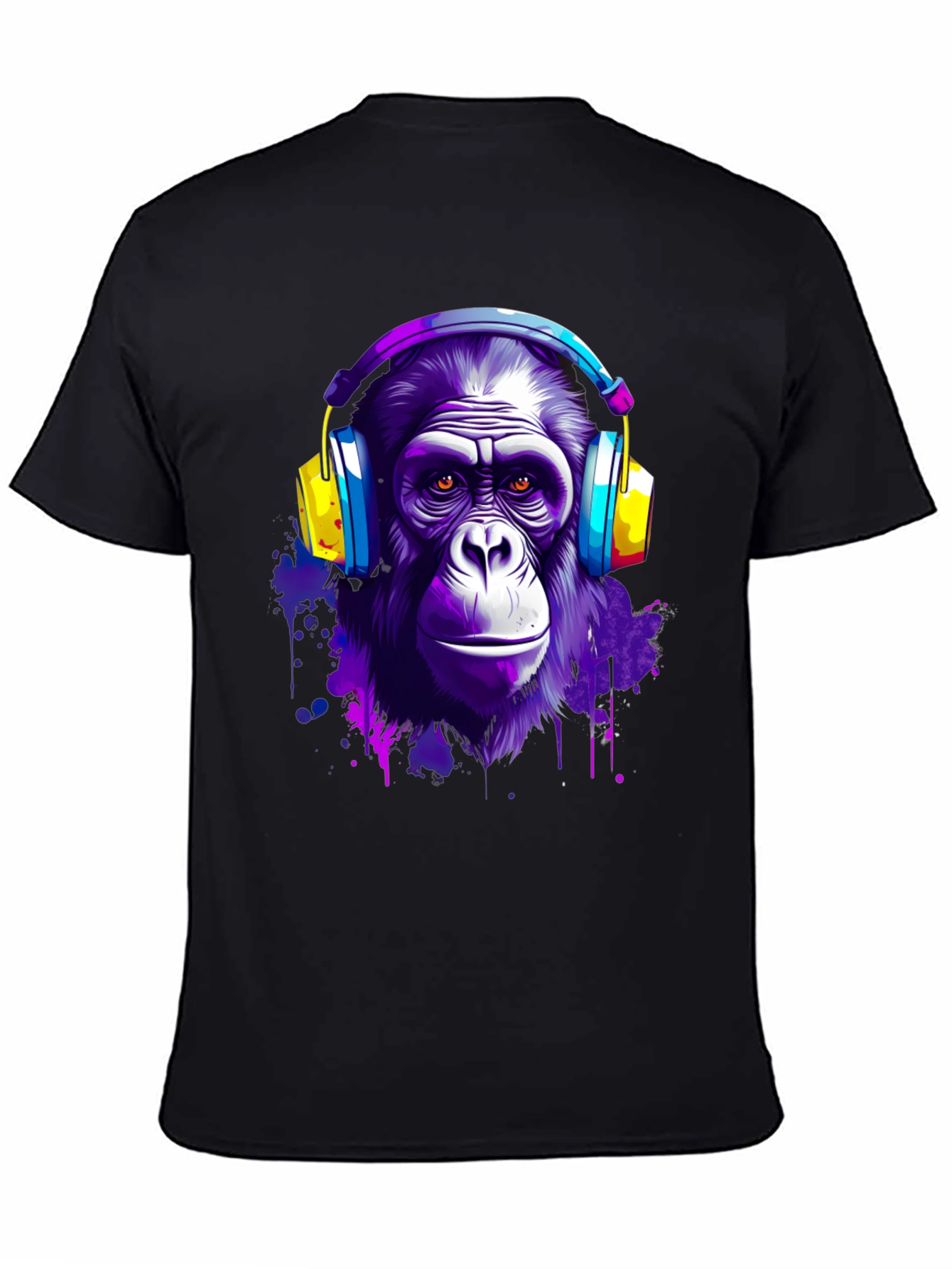 Cool Ape with Headphones Black T-Shirt