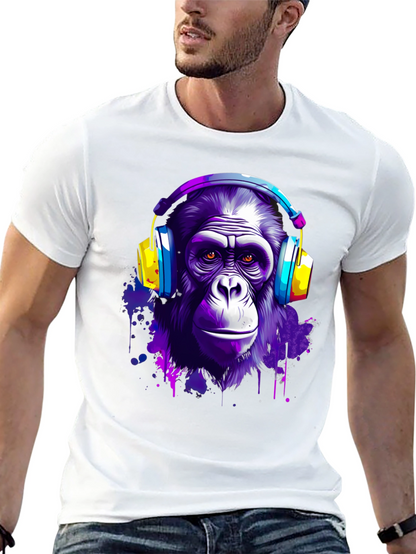 Cool Ape with Headphones Black T-Shirt