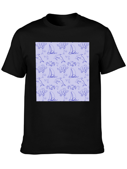 Nautical Print T-Shirt - Sea Life Pattern Tee