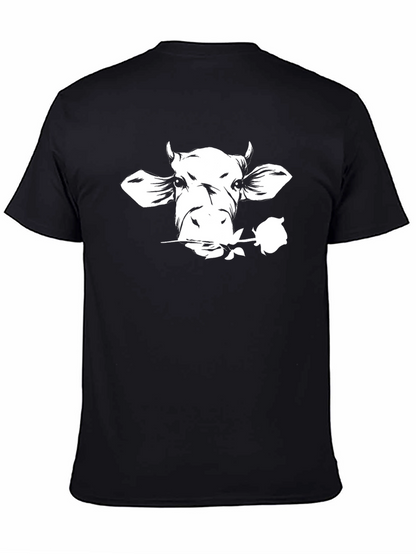 Cow with Rose Graphic Tee - Black Unisex T-Shirt