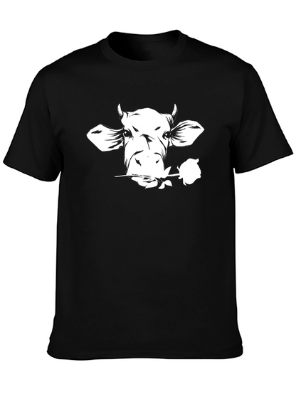 Cow with Rose Graphic Tee - Black Unisex T-Shirt