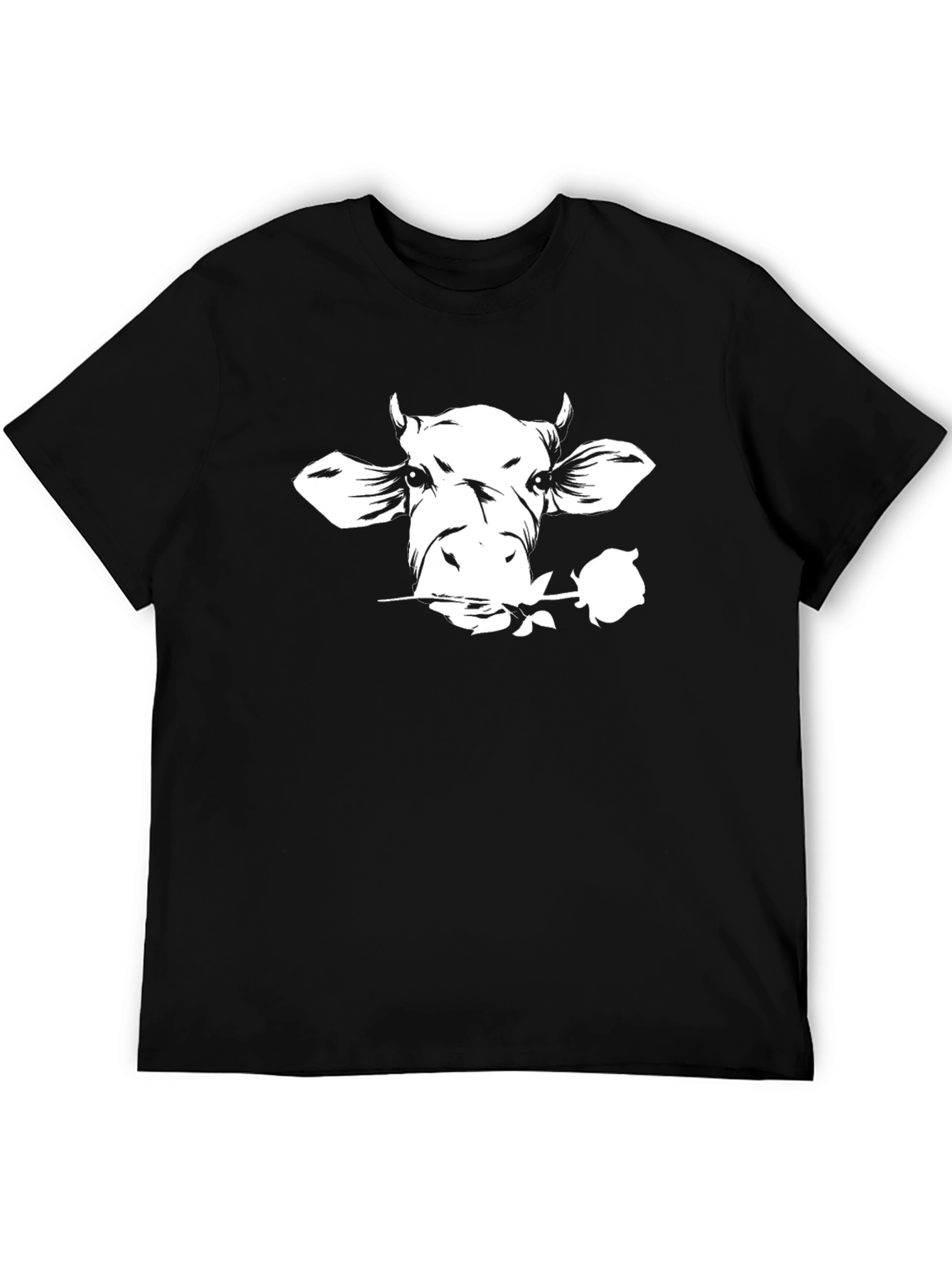 Cow with Rose Graphic Tee - Black Unisex T-Shirt