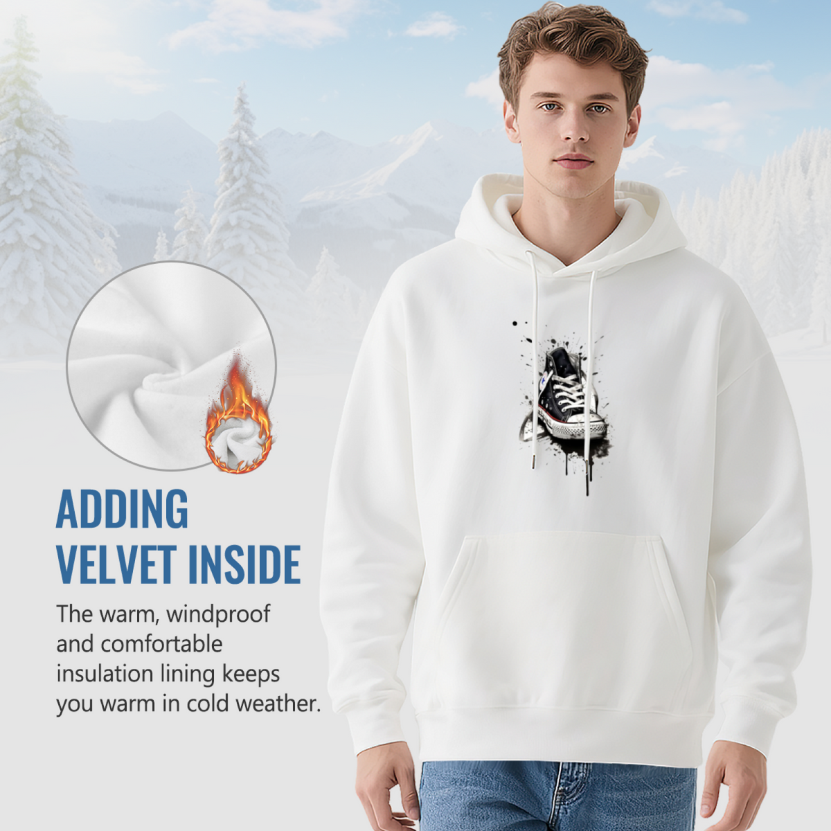 Premium Graphic Hoodie - White Hoodie Displaying