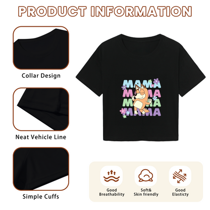 Colorful Mama Chilli Bluey Cartoon Graphic Crop Top