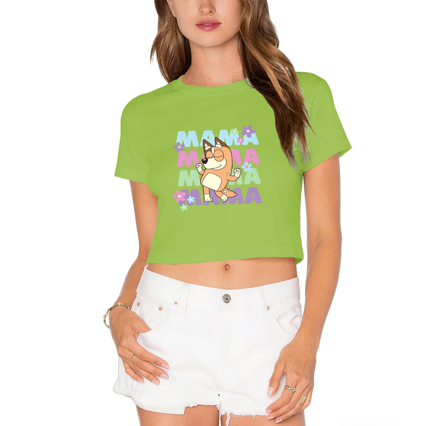 Colorful Mama Chilli Bluey Cartoon Graphic Crop Top