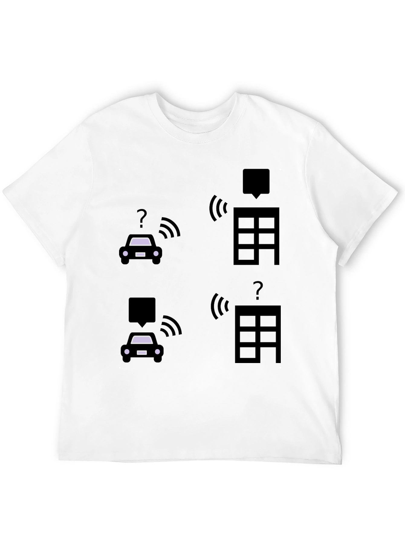 Tech-Savvy Black T-Shirt with Smart Car & Building Graphic