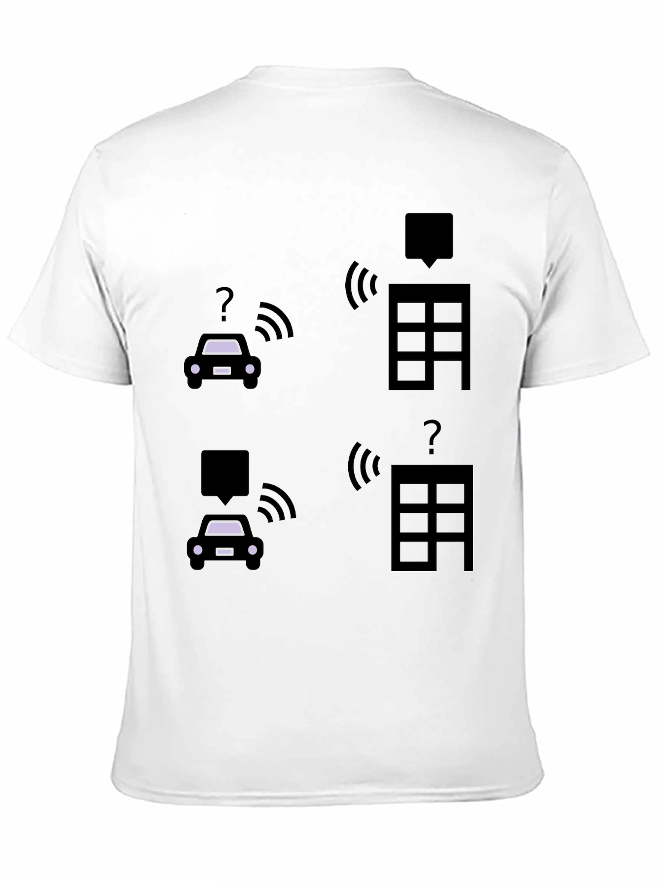 Tech-Savvy Black T-Shirt with Smart Car & Building Graphic