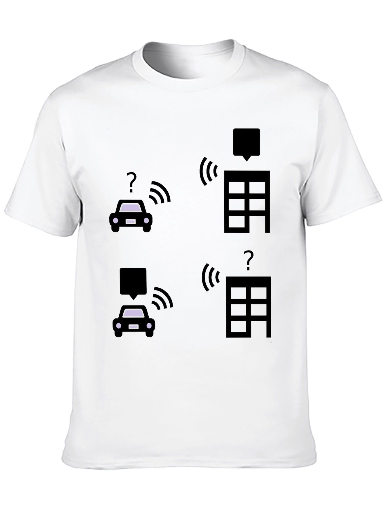 Tech-Savvy Black T-Shirt with Smart Car & Building Graphic