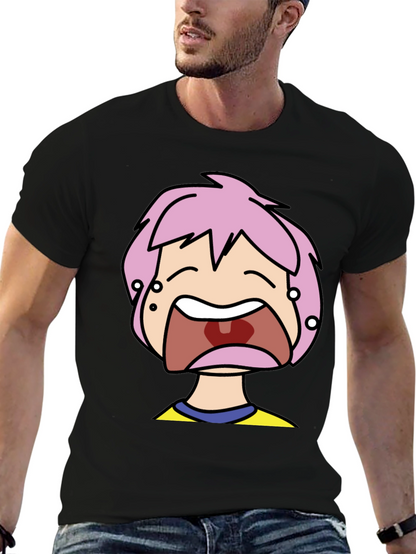 Pink Hair Cartoon Black T-Shirt