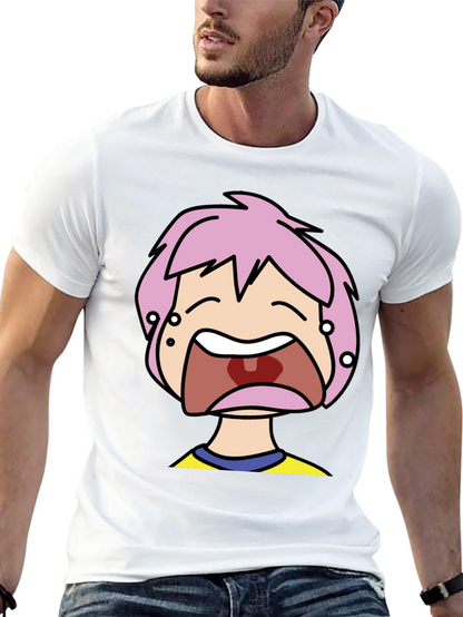 Pink Hair Cartoon Black T-Shirt