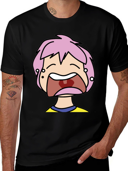 Pink Hair Cartoon Black T-Shirt