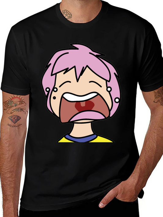 Pink Hair Cartoon Black T-Shirt