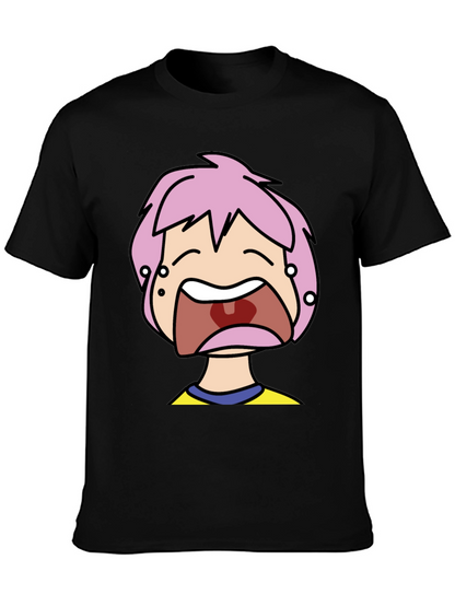 Pink Hair Cartoon Black T-Shirt