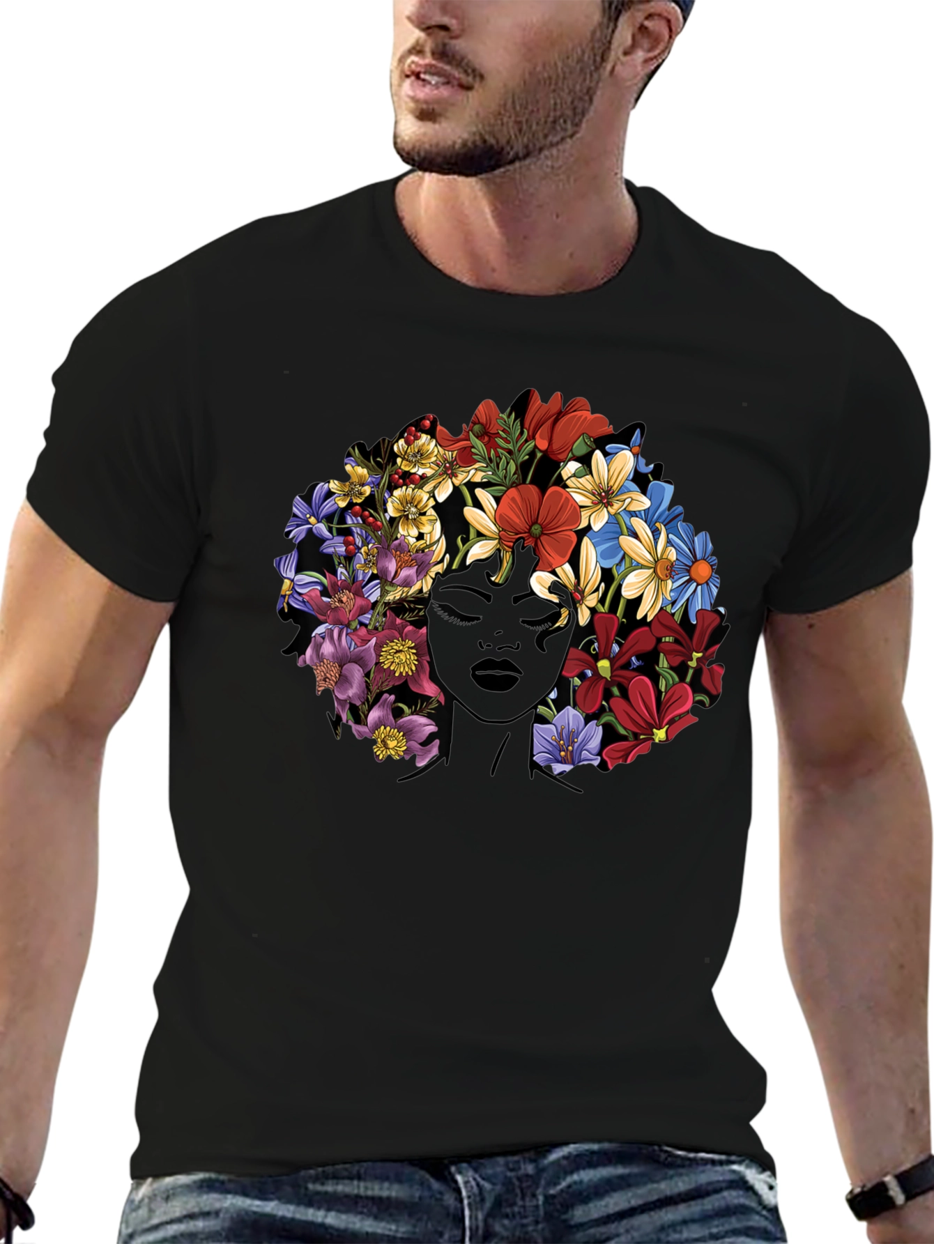 Floral Afro Womens Graphic T-Shirt