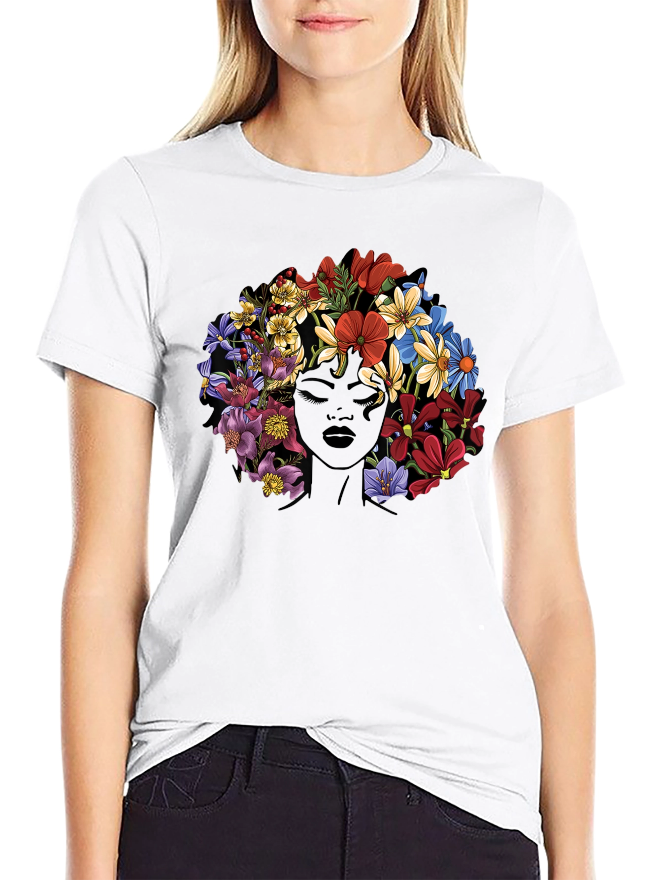 Floral Afro Womens Graphic T-Shirt
