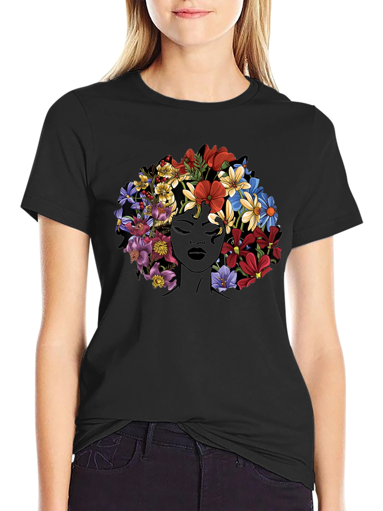 Floral Afro Womens Graphic T-Shirt