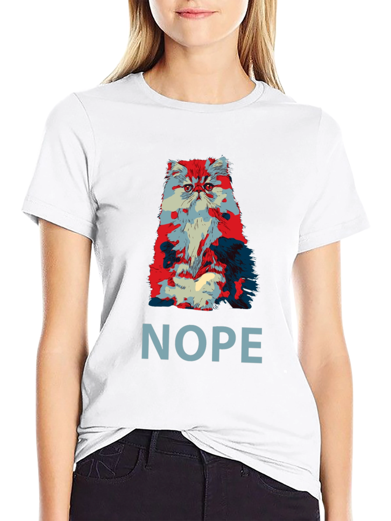 Nope Cat Graphic T-Shirt - Unisex Crew Neck Tee