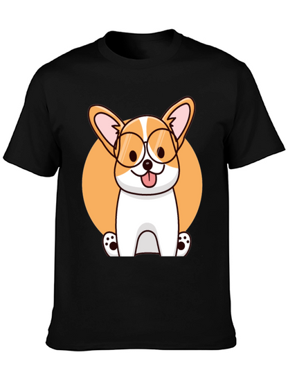 Corgi with Glasses Black T-Shirt