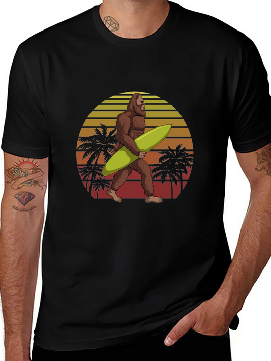 Bigfoot Surfing T-Shirt Retro Sunset Graphic Tee