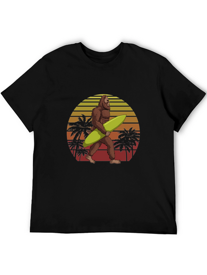 Bigfoot Surfing T-Shirt Retro Sunset Graphic Tee