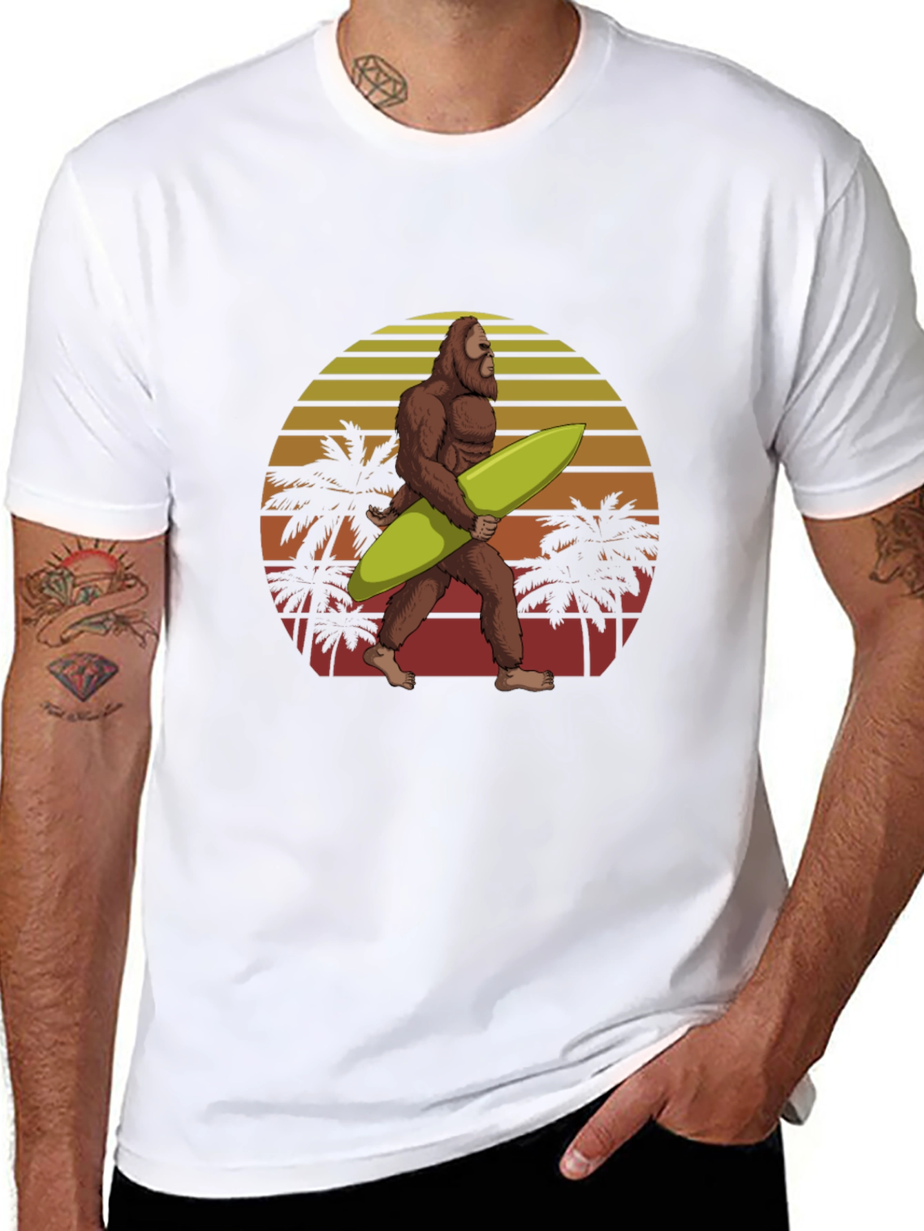 Bigfoot Surfing T-Shirt Retro Sunset Graphic Tee