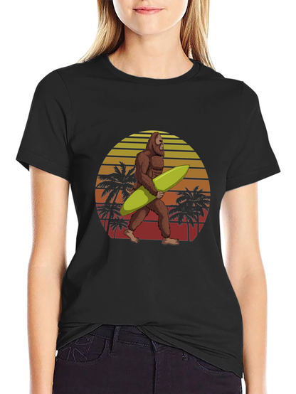 Bigfoot Surfing T-Shirt Retro Sunset Graphic Tee