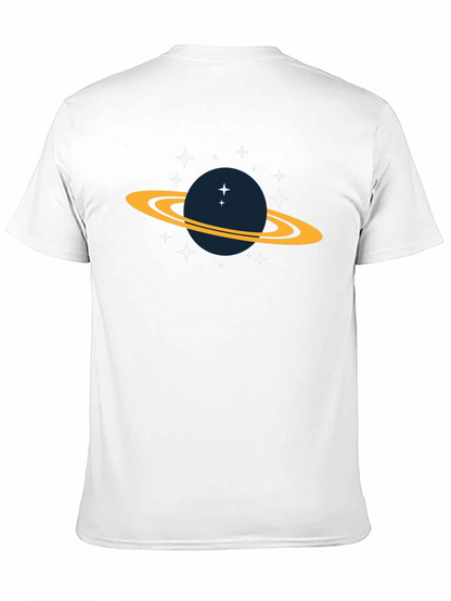Space Saturn Graphic Tee - Black Cotton T-Shirt