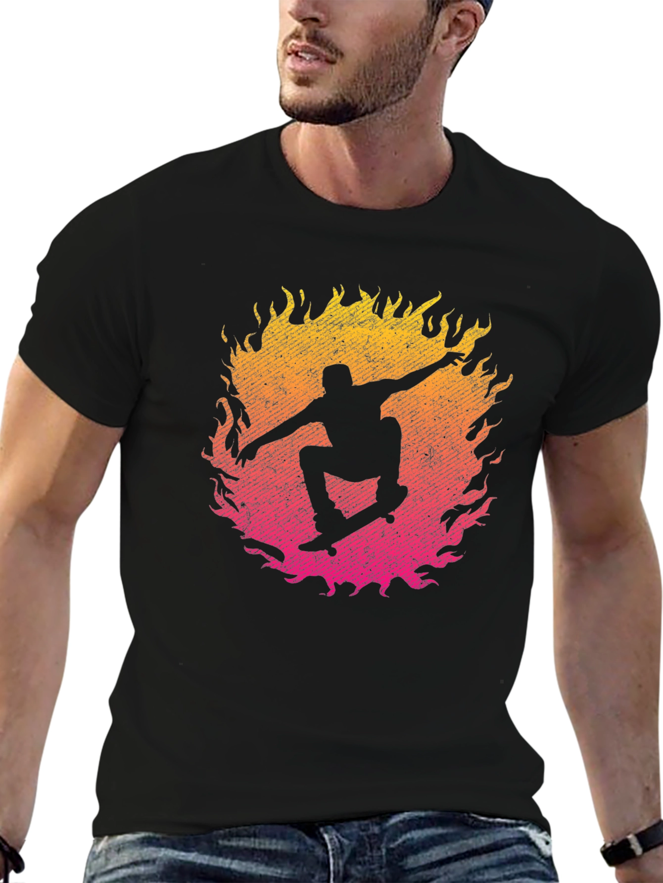 Skateboarder Fire Graphic T-Shirt
