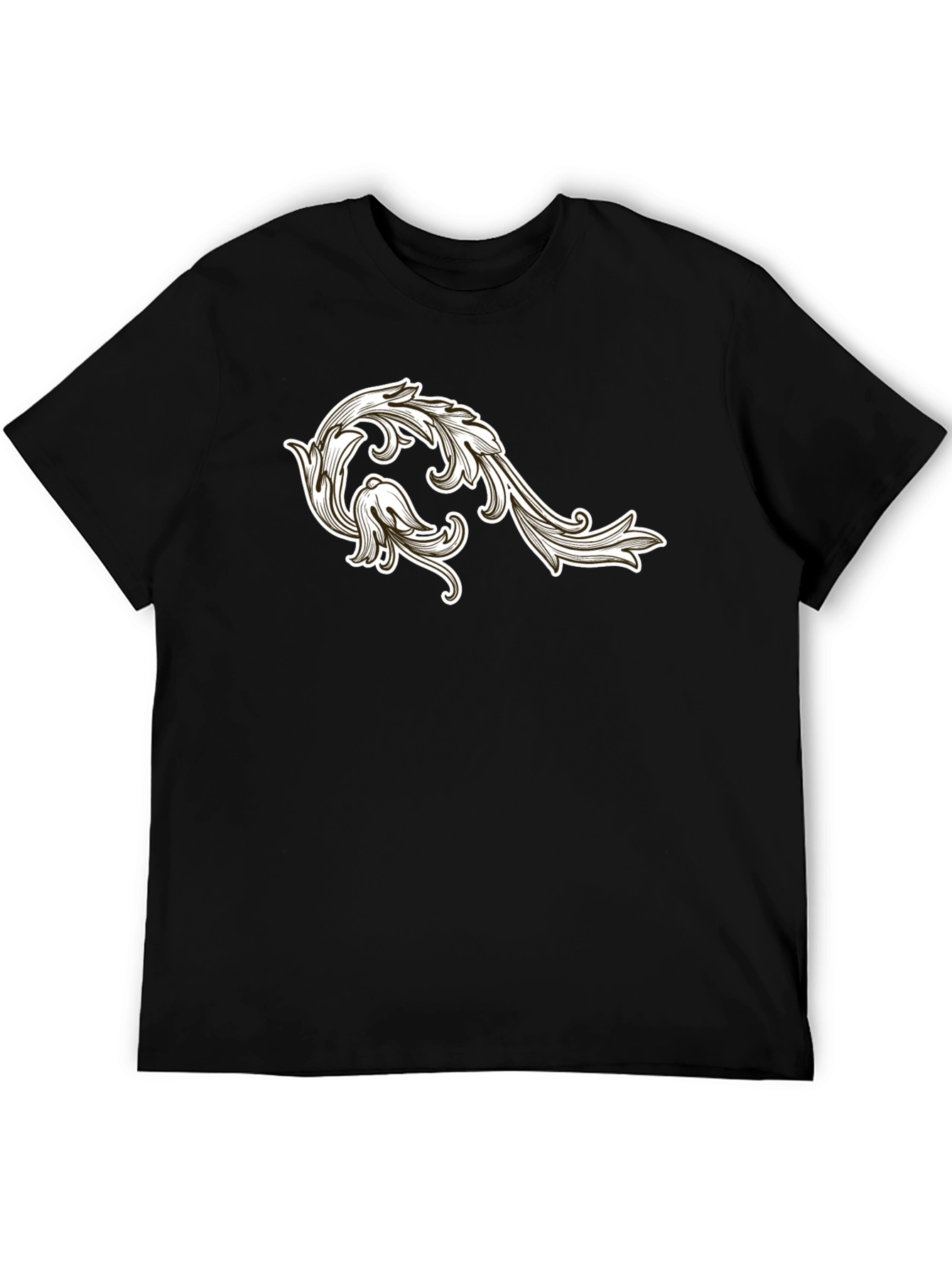 Mens Black T-Shirt with Floral Ornament Design