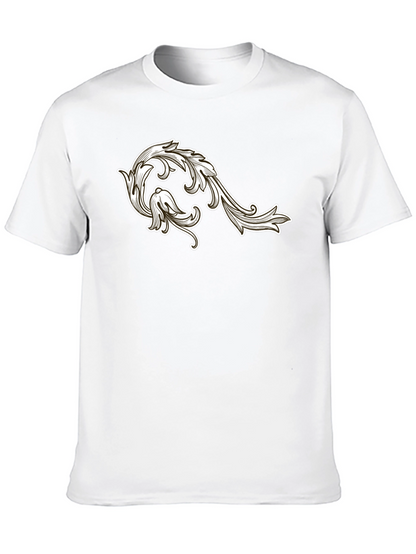 Mens Black T-Shirt with Floral Ornament Design