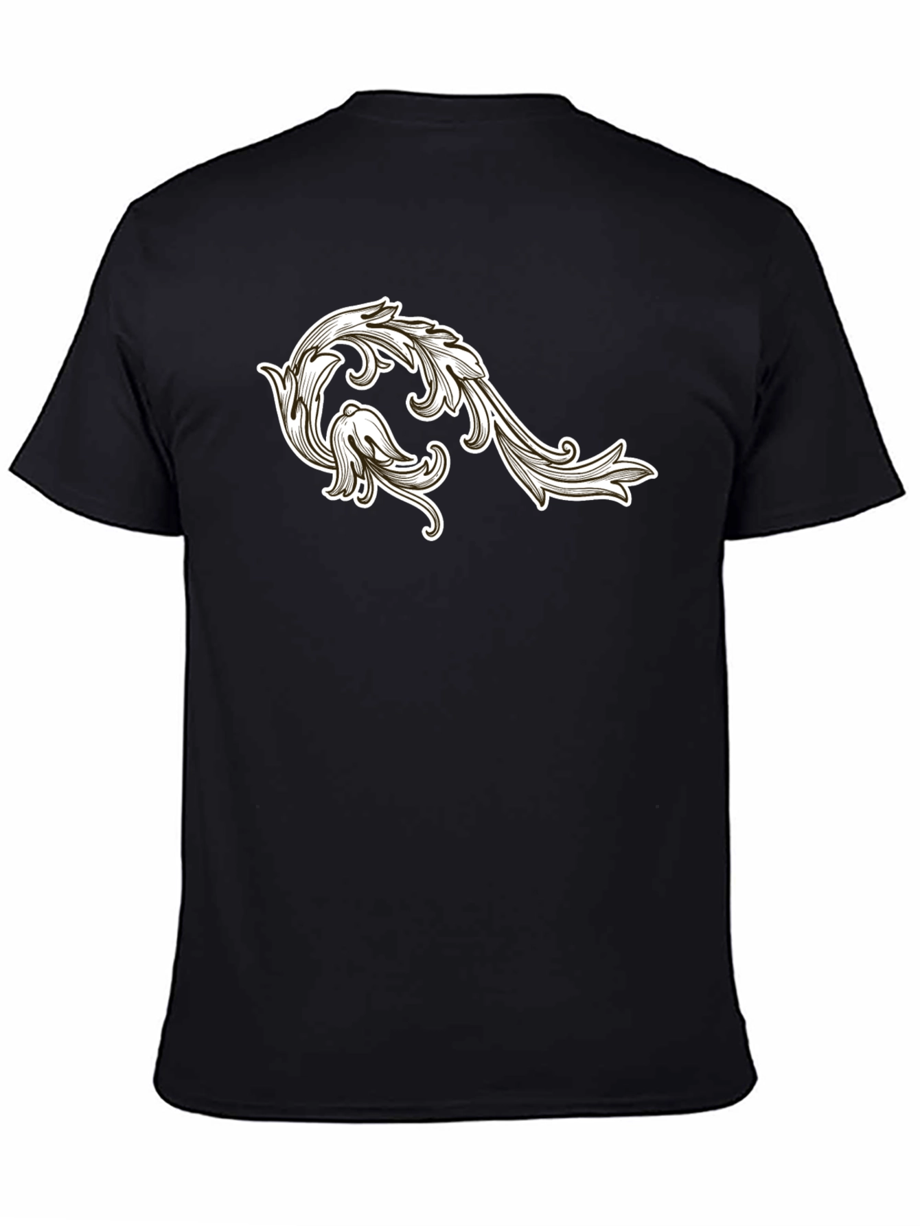Mens Black T-Shirt with Floral Ornament Design