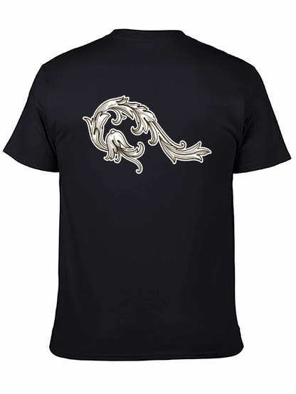 Mens Black T-Shirt with Floral Ornament Design